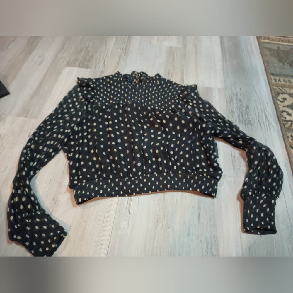 FP Movement by Free People Black and Gold Polka Dot Blouse